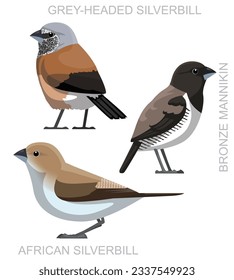 Cute Bird Silverbill Mannikin Set Cartoon Vector
