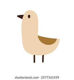 Cute bird in simple doodle style. Funny adorable birdie with beak, naive childlike drawing in profile. Chick, poultry animal, side view. Flat vector illustration isolated on white background