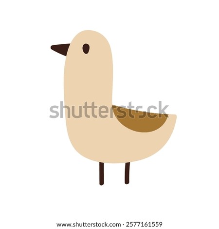 Cute bird in simple doodle style. Funny adorable birdie with beak, naive childlike drawing in profile. Chick, poultry animal, side view. Flat vector illustration isolated on white background