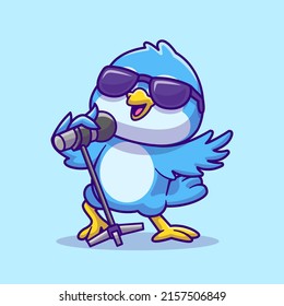 Cute Bird Singing Cartoon Vector Icon Illustration. Animal Music Icon Concept Isolated Premium Vector. Flat Cartoon Style