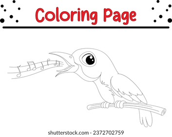 página de colorido del canto de un pájaro lindo para los niños.