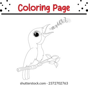 cute bird singing coloring page for children.