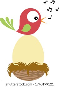 Cute Vogel singend auf Ei im Nest