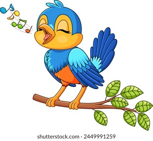 Cute bird singing on a tree branch