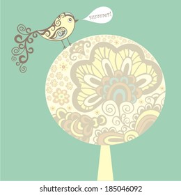 Cute bird singing on the tree.Thematic illustrations for environmental movement and environmental issues.