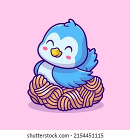 Cute Bird Sitting In Nest Cartoon Vector Icon Illustration. Animal Nature Icon Concept Isolated Premium Vector. Flat Cartoon Style