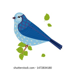 cute bird sitting on branch for your design