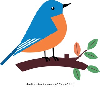 Cute Bird Sitting On Branch Icon In Teal Color