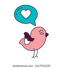 cute bird and speech bubble with heart vector illustration design