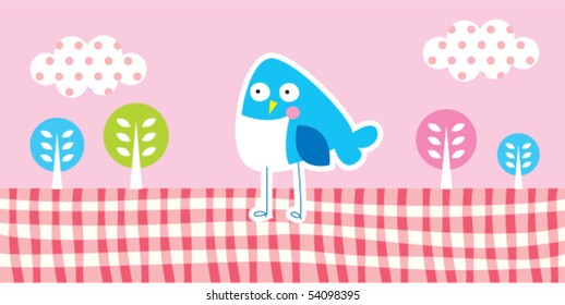 cute bird in spring garden bookmark