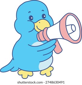 Cute Bird sticker icon. Funny Bird sounding with Megaphone