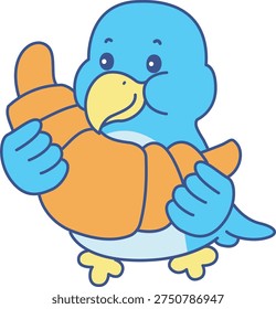 Cute Bird sticker icon. Funny Bird bring a croissant 