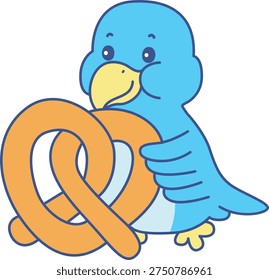 Cute Bird sticker icon. Funny Bird bring a waffle