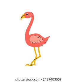 Cute bird summer exotic bird flamingo isolated. Vector illustration of beautiful animal - pink flamingo. Can used for cards, posters, stickers. 