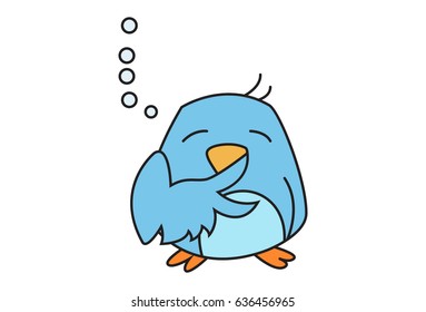 Cute Bird Thinking. Vector Illustration. Isolated on white background.