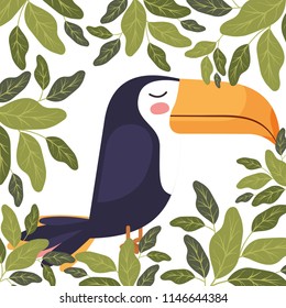 cute bird toucan with leafs