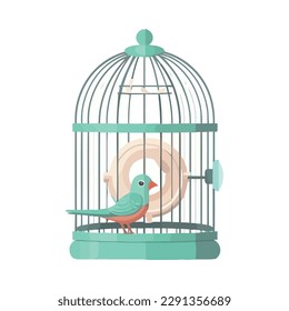 Cute bird trapped in a cage icon isolated