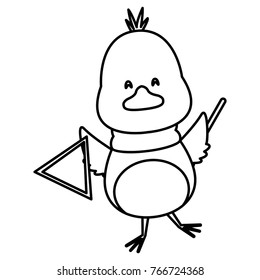 Cute bird with triangle music instrument