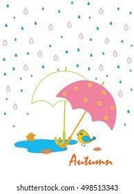 Cute bird under umbrella
