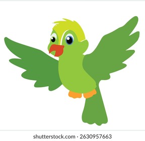Cute Bird Vector Art, Green Parrot