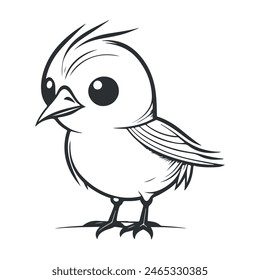 Cute bird vector black and white cartoon character design collection. White background. Pets, Animals.