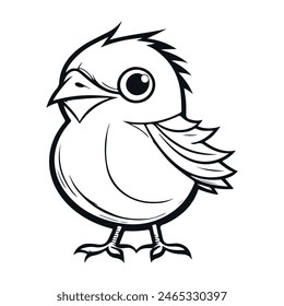 Cute bird vector black and white cartoon character design collection. White background. Pets, Animals.