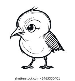 Cute bird vector black and white cartoon character design collection. White background. Pets, Animals.