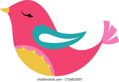 Cute Vogel Vektorillustration Cartoon Charakter Kinder Tier Babykunst für Kinder Illustration. Farbiger Vogel einzeln auf Hintergrund.