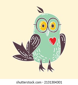 Cute bird vector character illustration wearing glasses