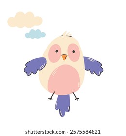 Cute bird vector illustration. Cute hand drawn kawaii character. Vector cartoon illustration in childish style. Images are isolated on white.