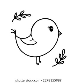 Ilustración del vector de pájaro de corte aislado en un fondo blanco. Dibujo manual de un pájaro primaveral para niños