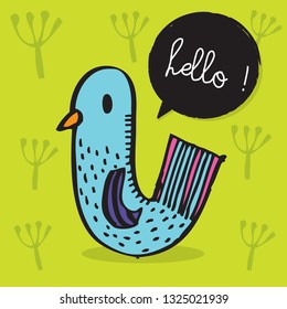 Cute bird vector illustration,Adorable pattern with funny birds,Funny colorful vector pattern with cute birds,Hand drawn bird