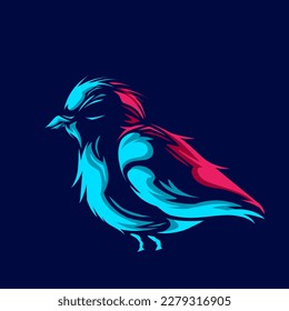 Cute bird vector silhouette line art potrait logo colorful design with dark background. Abstract vector illustration. Isolated black background for t-shirt, poster, clothing.