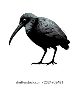 Cute bird walking, monochrome illustration icon isolated