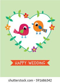 cute bird wedding greeting card