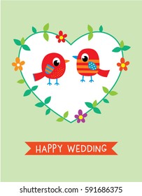 cute bird wedding greeting card