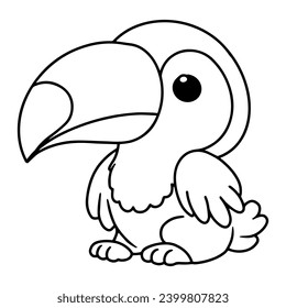 Cute bird wild safari african animals for kids, outline children clipart, coloring page vector illustration