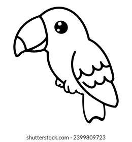 Cute bird wild safari african animals for kids, outline children clipart, coloring page vector illustration