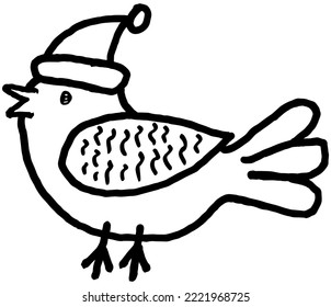 Rutschen Sie Vogel im Winter Hut mit Pampe. Einfach handgezeichnet. Schwarz-Weiß-Umriss-Vektorgrafik für Kinder-Farbseiten