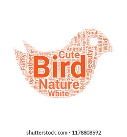 Cute bird word cloud vector design creative concept. Cute bird icon shape. Trendy vector word collection.