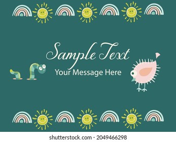 Cute Bird and Worm Characters on Sunny Day Vector Card Background