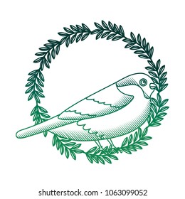 cute bird with wreath flowers
