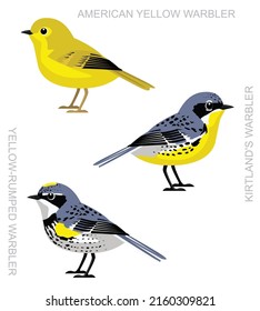 Cute Bird Yellow Warbler Set Cartoon Vector