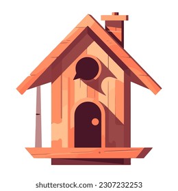 Cute birdhouse on wooden roof in nature icon isolated