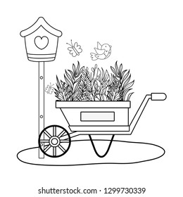 cute birdhouse with wheelbarrow