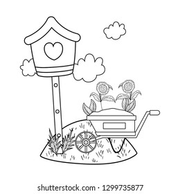 cute birdhouse with wheelbarrow