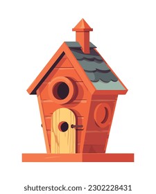 Cute birdhouse wooden design icon isolated