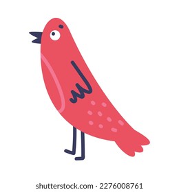 Cute Birdie with Red Feathers and Beak Vector Illustration