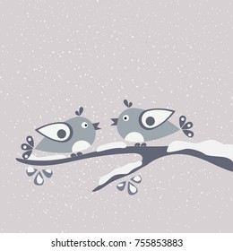 Cute Birds for cards, decorations, Winter, Merry Christmas Themes, postcards, etc. Vector Illustration