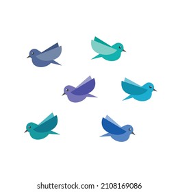 Cute birds collection in flat style. Isolated on white background Vector illustration